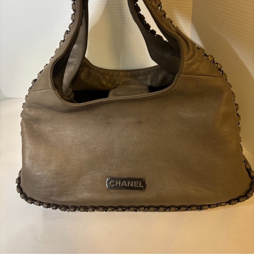 Chanel Brown Leather Shoulder Bag with Whipstitch Detail